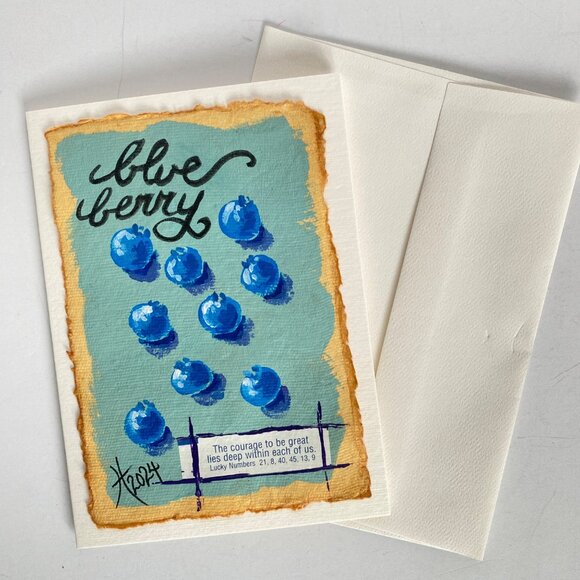 Blueberries Collage Art Handmade Original Blank Greeting Card and Envelope - Picture 5 of 5
